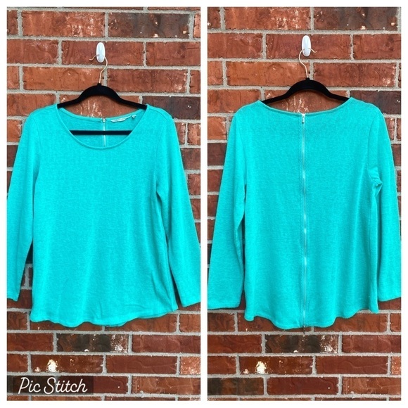 Soft Surroundings Womens Meidum Turquoise Mint  Zipper Back Long Sleeve Top - Picture 1 of 11